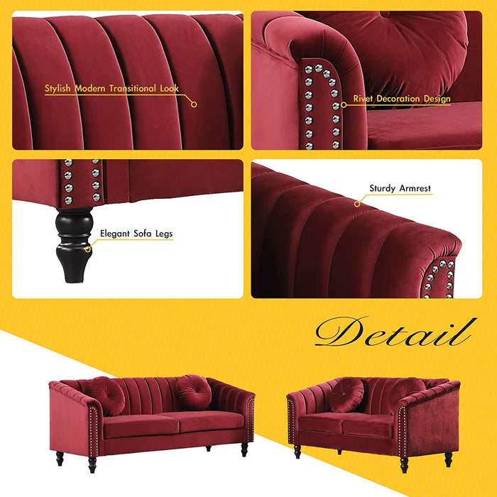 Burgundy Living Room Sectional Set