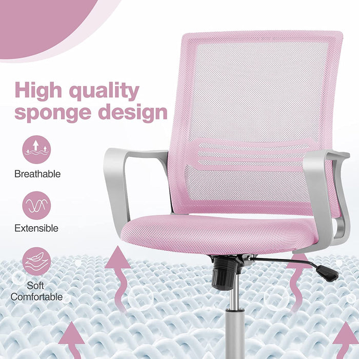 Ergonomic Pink Office Chair with Lumbar Support and Thicker Cushion