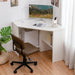 Compact White Corner Desk with Storage Shelves