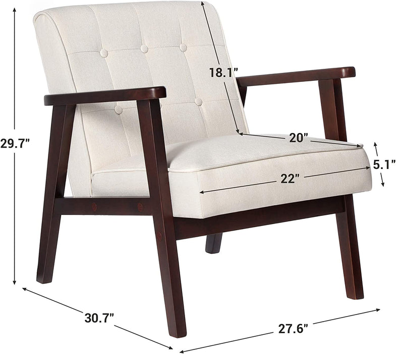 Mid-Century Modern Beige Accent Chair with Wood Details