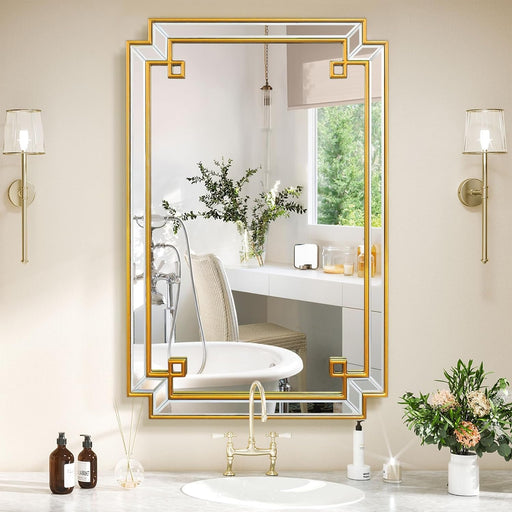 24"X36" Wall Mirror for Bathroom, Gold Rectangle Bathroom Vanity Mirror with Wood Frame, Modern Decorative Wall Mirror for Living Room Bedroom Fireplace Entryway (Horizontal/Vertical)