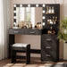 Large Black Makeup Vanity Table with Lighted Mirror