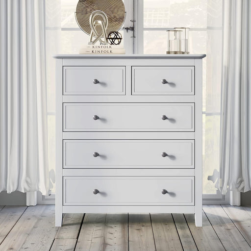 White Solid Wood 5-Drawer Storage Chest