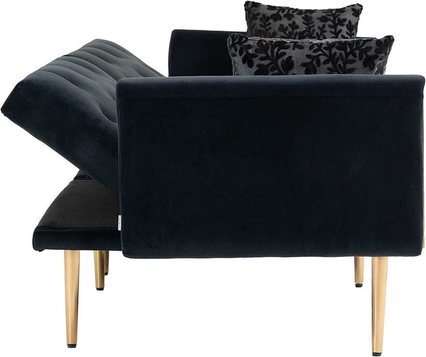 Convertible Velvet Sofa with Golden Legs for Small Spaces
