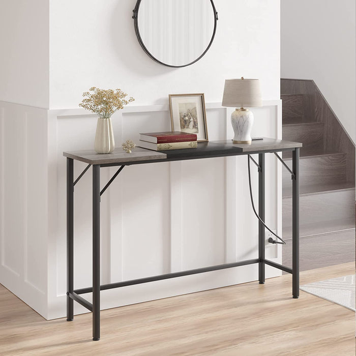 Grey and Black Console Table with Outlets and USB Ports