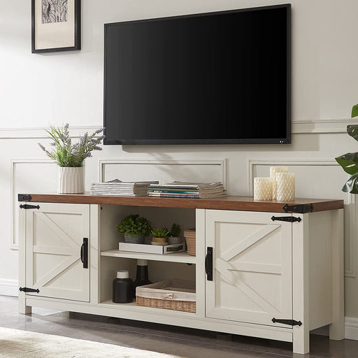 Antique White TV Stand with Barn Doors