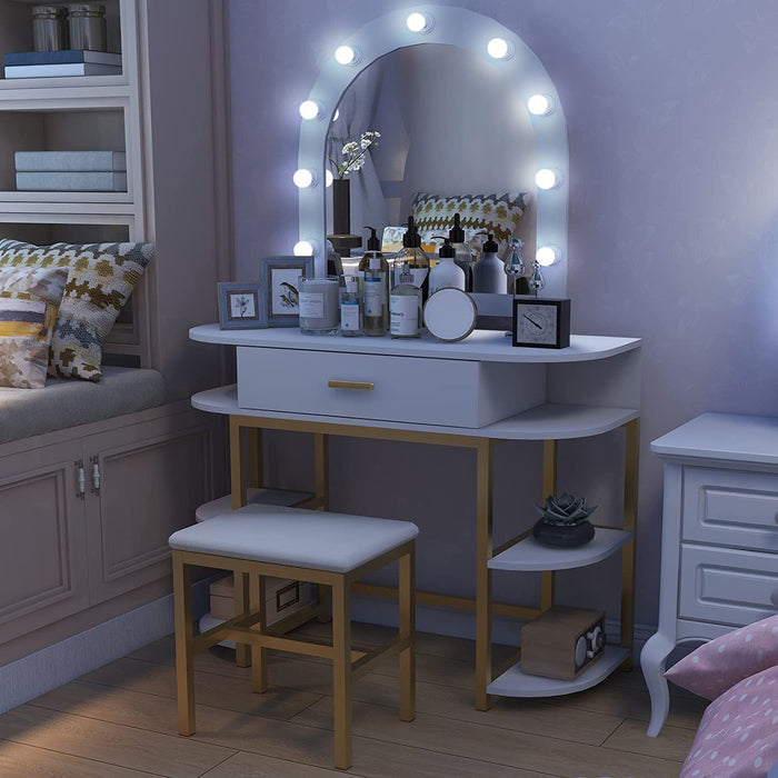 White LED Lighted Vanity Desk with Drawers