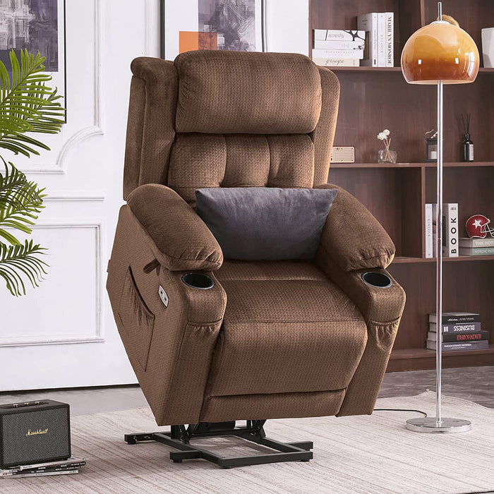 Lay Flat Power Lift Recliner Chair with Massage and Heat (Brown, Small)