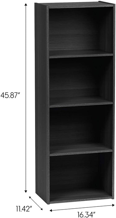 Compact Black Wood Bookshelf with 4 Tiers