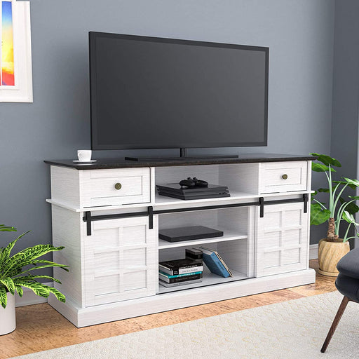 White Farmhouse TV Stand for 65 Inch TV