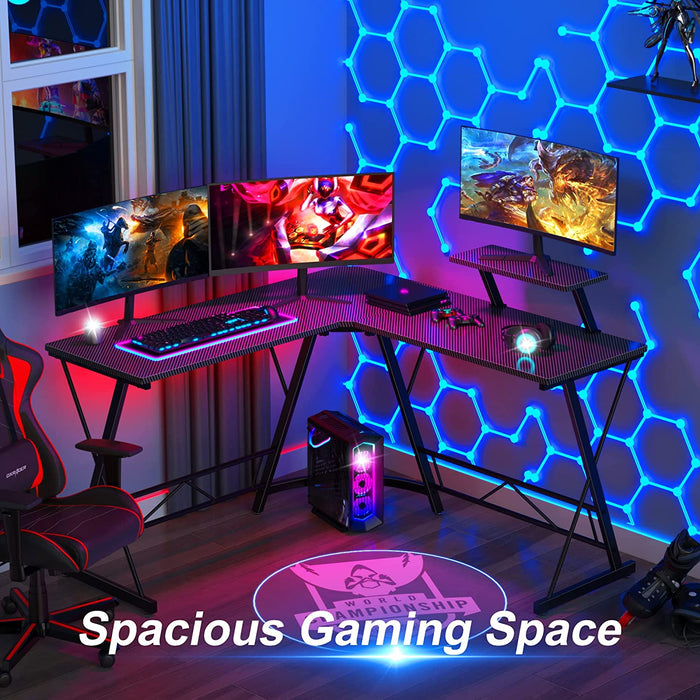 Carbon Fiber L Shaped Gaming Desk with LED Lights