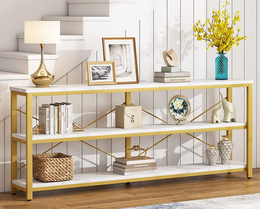 Long Sofa Table with 3 Storage Shelves