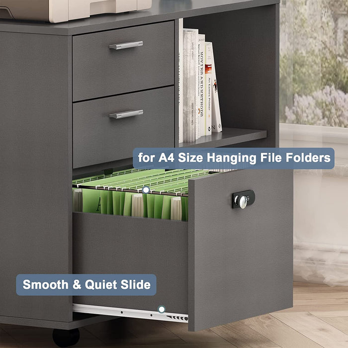 Grey 3-Drawer File Cabinet with Lock