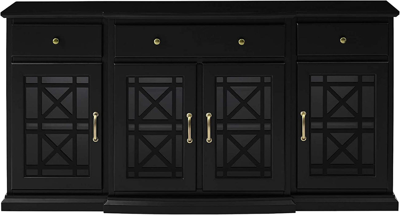 Modern Wood Glass-Buffet-Sideboard, 60", Black