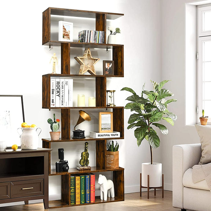 S-Shaped Wooden Bookshelf with Anti-Toppling Device