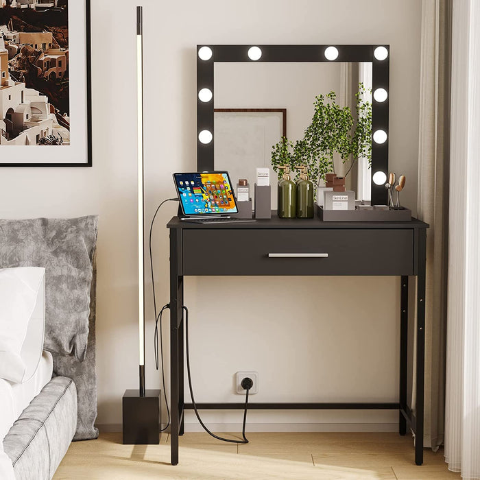 Black Vanity Desk with Lighted Mirror, Charging Station