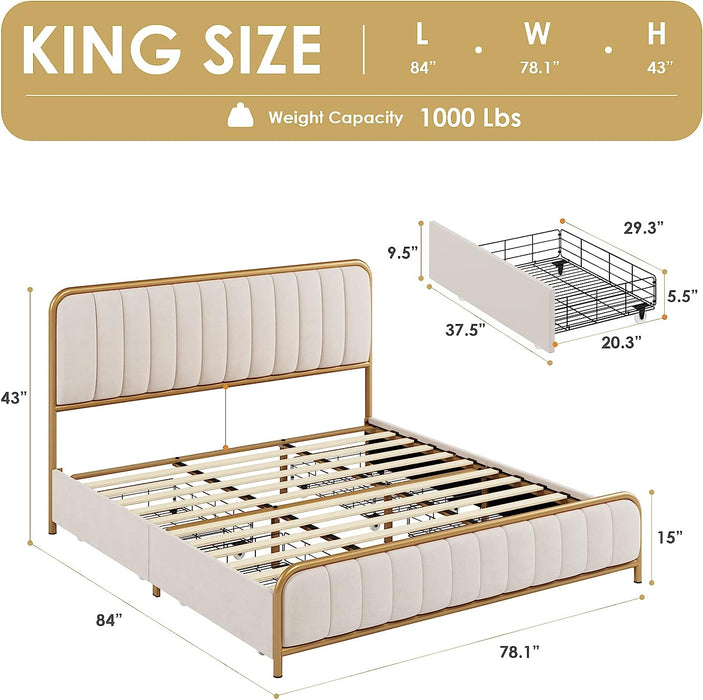 Upholstered King Bed Frame W/ Storage, King