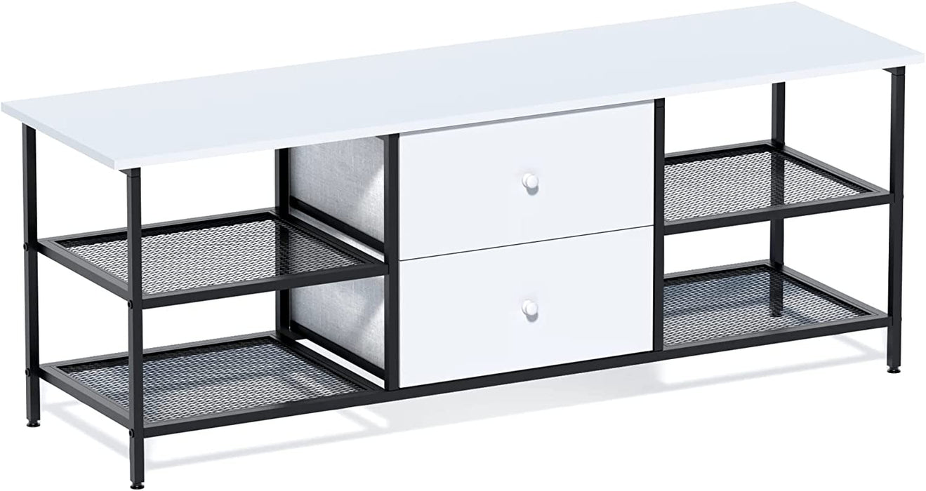Modern White TV Stand with Storage Drawers