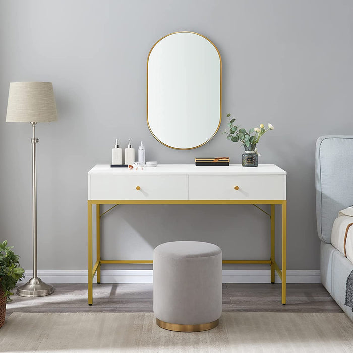 Vanity Desk with Drawers - White and Gold