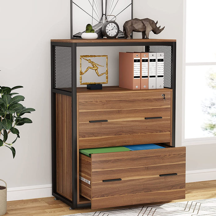 Rustic Locking File Cabinet with Open Shelves