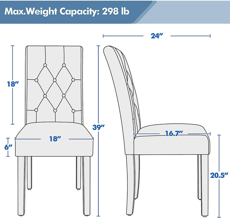Classic Style PU Leather Cushioned Dining Chairs (Set of 6, Gray)