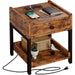 Bedside Table with Charging Station, Vintage Brown