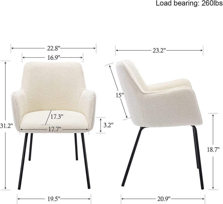 Lumbar Support Boucle Dining Chairs Set of 2 in White