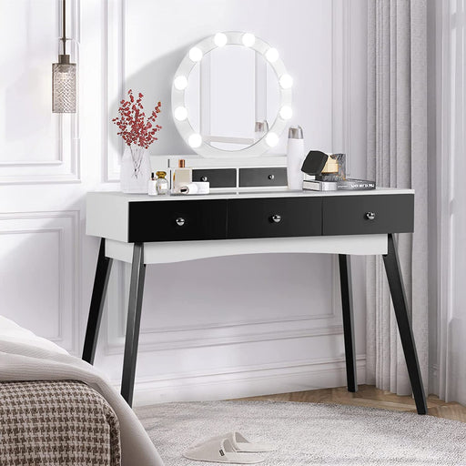 Vanity Desk Set with Lighted Mirror, Drawers, and Shelves