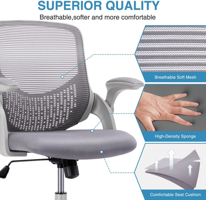 Ergonomic Grey Office Chair with Wheels and Armrests