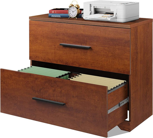 Walnut Wood 2-Drawer Anti-Tilt File Cabinet