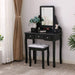 Vanity Table Set with Mirror, Stool, 5 Drawers (Black)