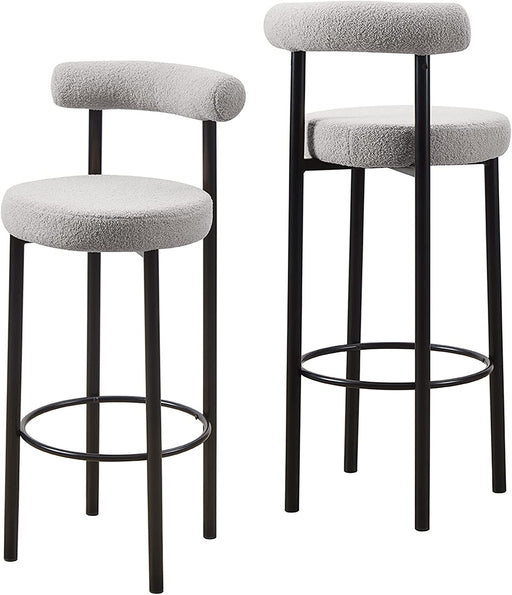 Set of 2 Upholstered Boucle Bar Stools