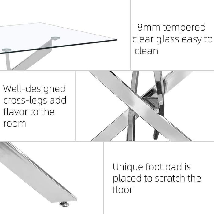Tempered Glass Dining Table with Chromed Legs (White)