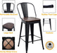 High Back Metal Barstools Set of 4, Wooden Seat