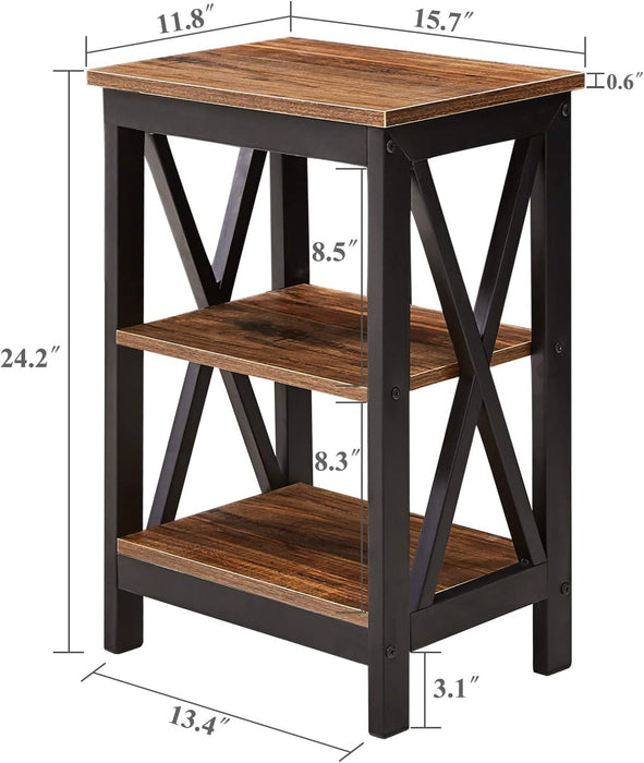 Brown X-Design Nightstand with Storage Shelf