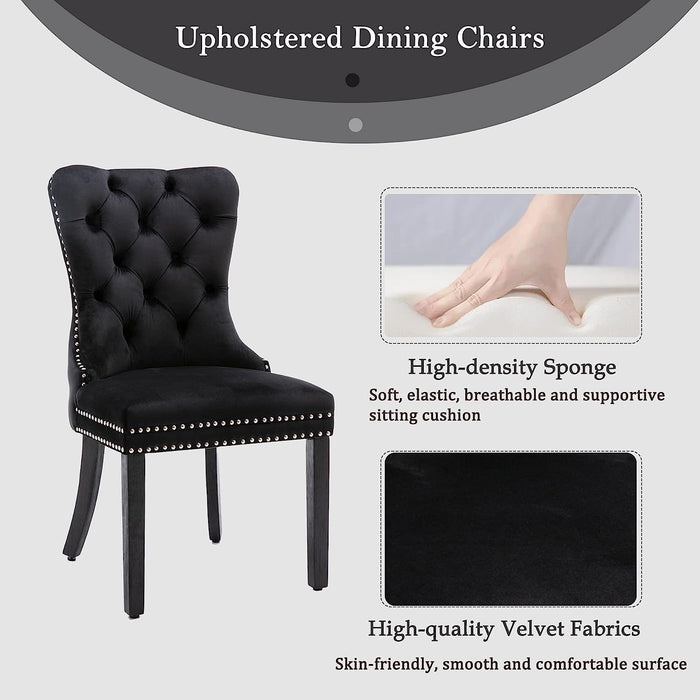 Velvet Dining Chairs Set of 6 with Nailhead Trim and Ring