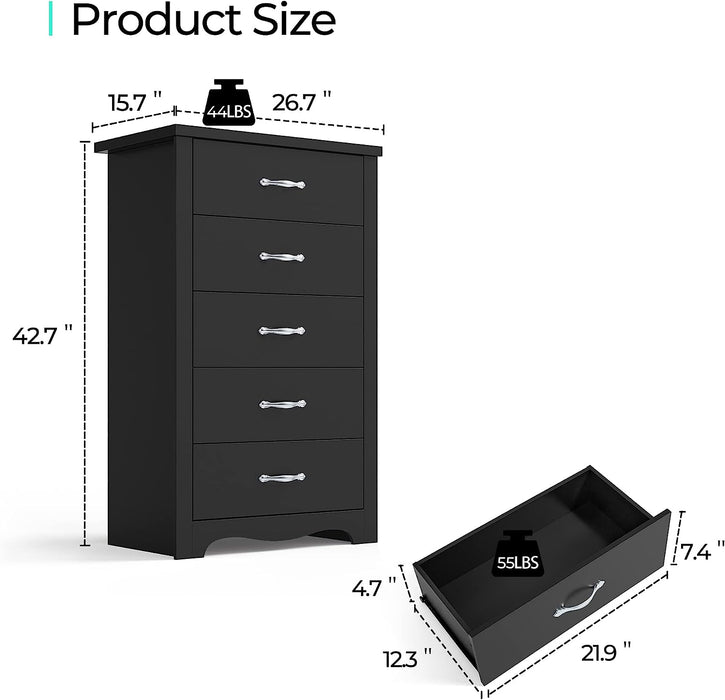 Black 5 Drawer Dresser, Nursery Organizer