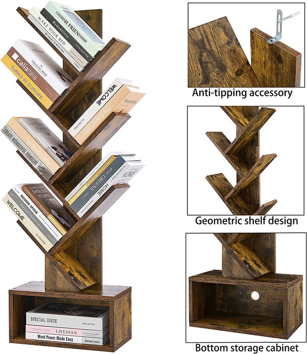 Rustic Tree Bookshelf with Drawer and Shelves