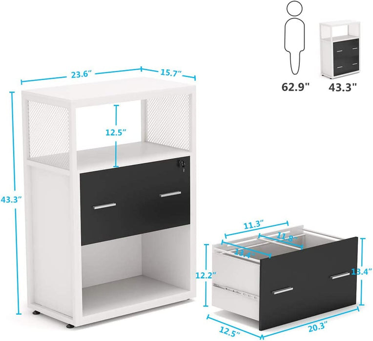 Modern 2-Drawer File Cabinet with Lock and Shelves