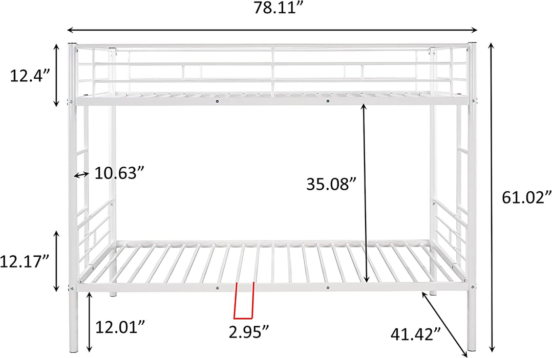 Metal Bunk Bed Twin over Twin, 2 Ladders, Space Saving, White