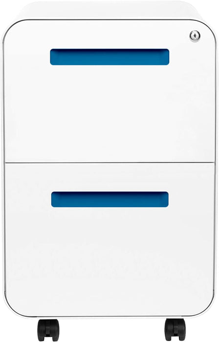 Modern Mobile File Cabinet in White/Blue