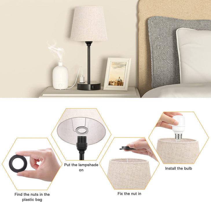 Set of 2 Mini Bedside Lamps with USB and AC Outlets