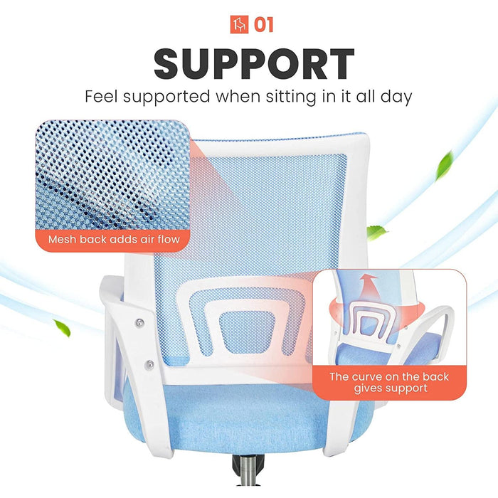 Ergonomic Blue Mesh Office Chair with Wheels