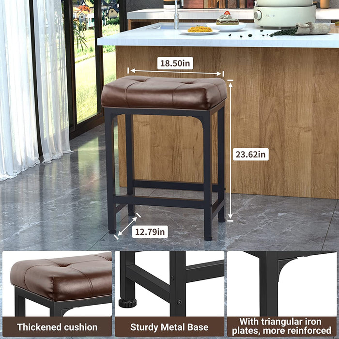 Counter-Height Saddle Stool, PU Leather, Set of 2, Brown