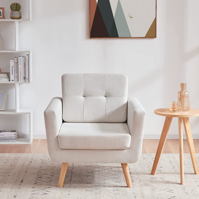 Beige Mid Century Accent Chair with Tufted Upholstery