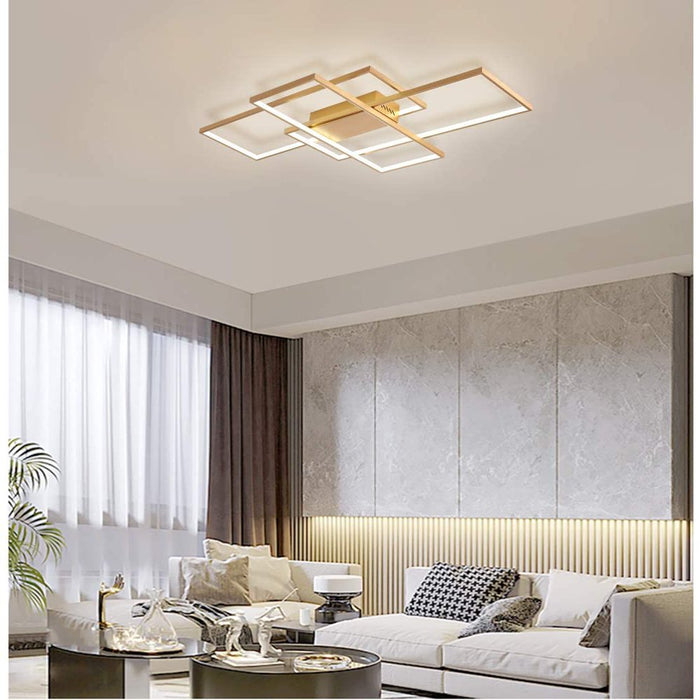 Dimmable Ceiling Light 50W,3 Square Gold LED Ceiling Light with Remote Control 3 Colors,Modern LED Chandelier Flush Mount Ceiling Lamp Fixtures for Living Dining Room Bedroom Kitchen
