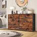 Rustic Brown 8-Drawer Chest of Drawers with Fabric Drawers