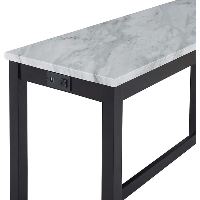 Blue Velvet Bar Table with 3 Stools, Faux Marble