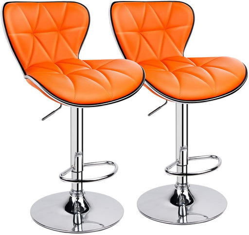 Orange Leather Shell Back Swivel Bar Stools, Set of 2