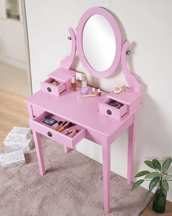 Pink Wood Makeup Vanity Set